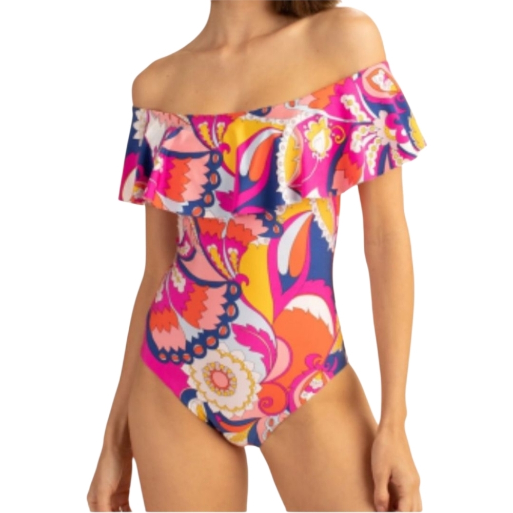 Trina Turk Sevilla One Piece Off Shoulder Ruffle - Picture 1 of 16